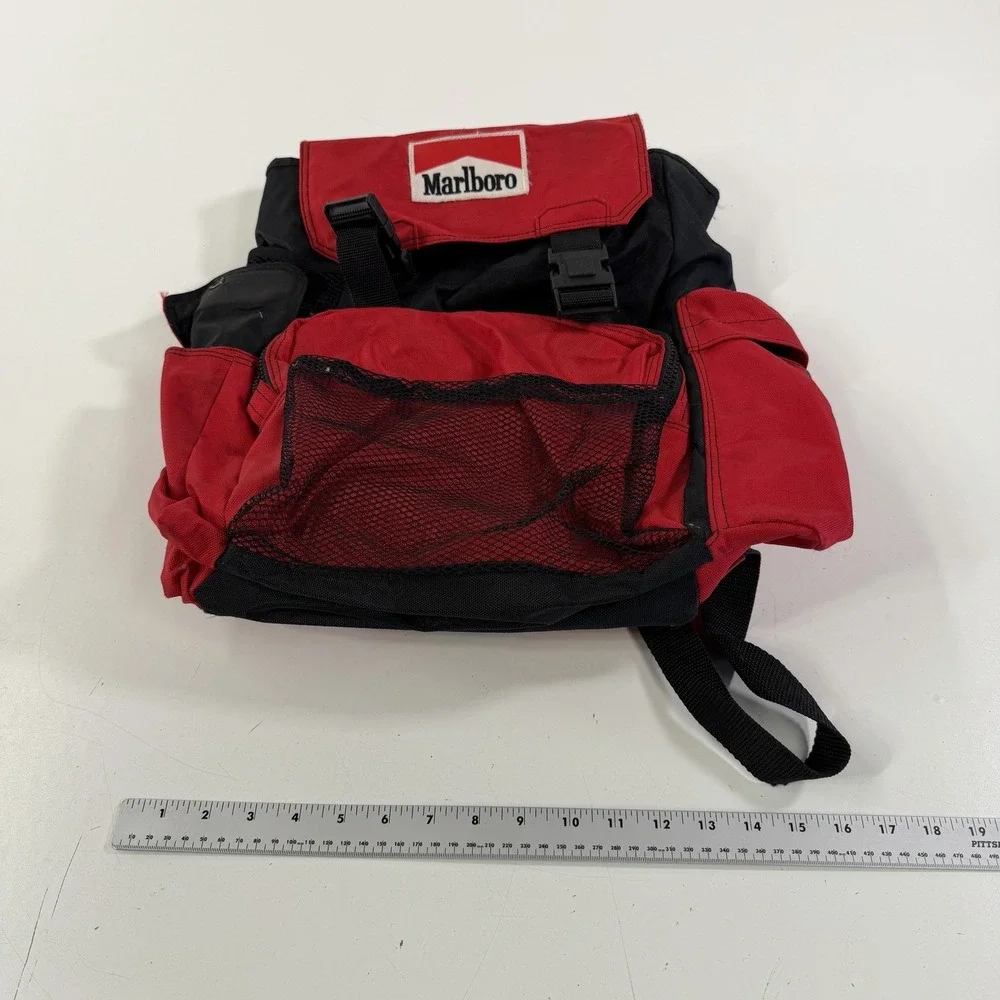 MARLBORO Gear Backpack 1994 90S VTG Black Red Large Hiking Camping Rucksack Bag